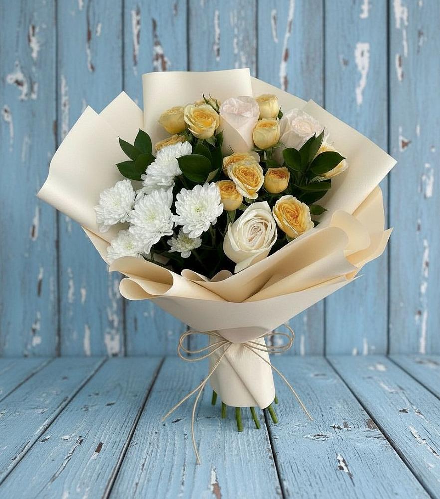 Букет цветов из: Розы и Хризантемы в Чесноковка