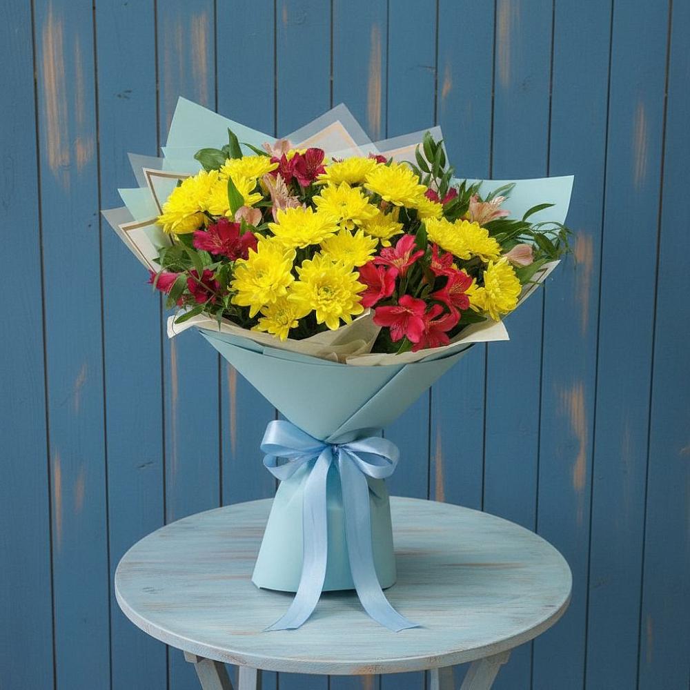 Букет цветов из: Альстромерии и Хризантемы в Чесноковка