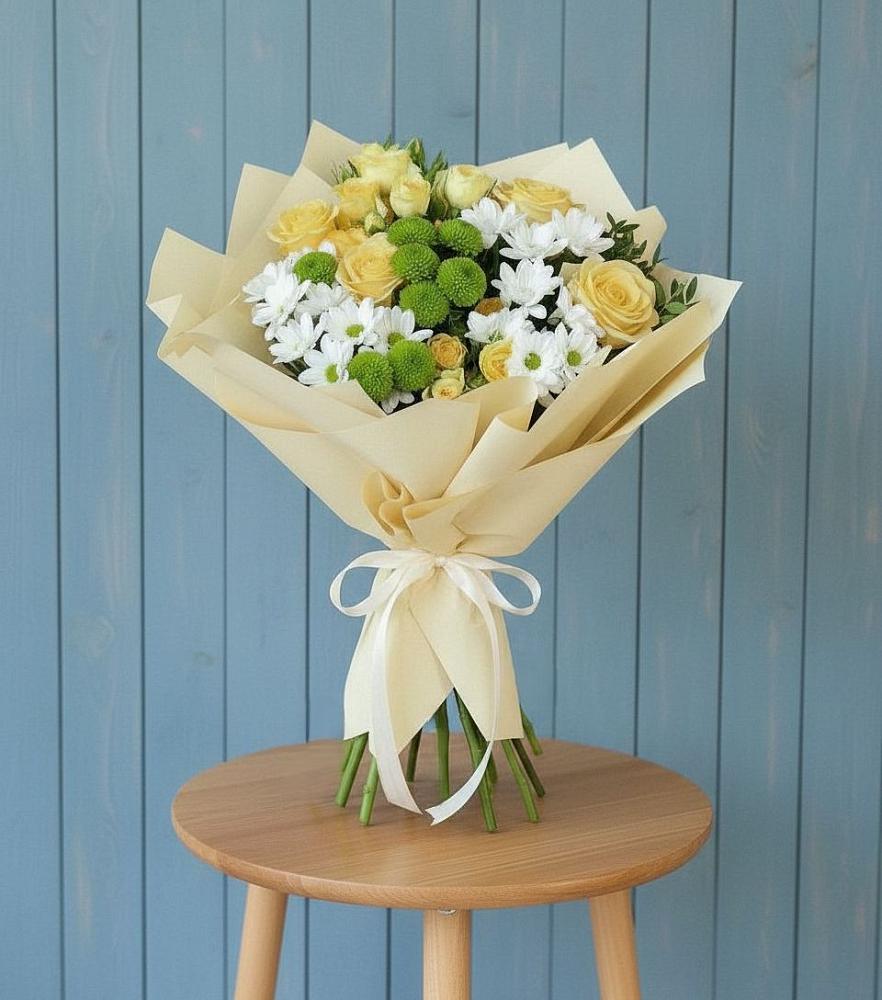 Букет цветов из: Хризантемы и Розы в Чесноковка