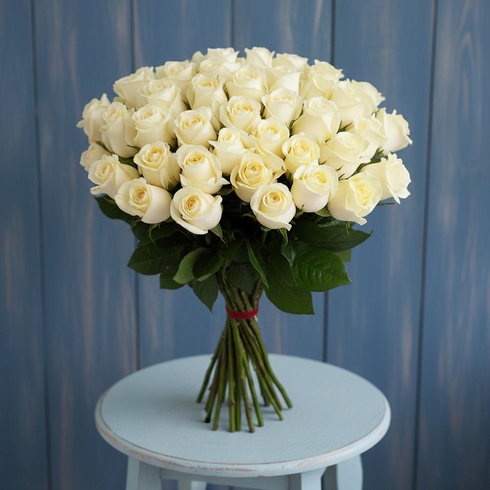 Букет 51 Белая роза Эдлесс Лав в Чесноковка