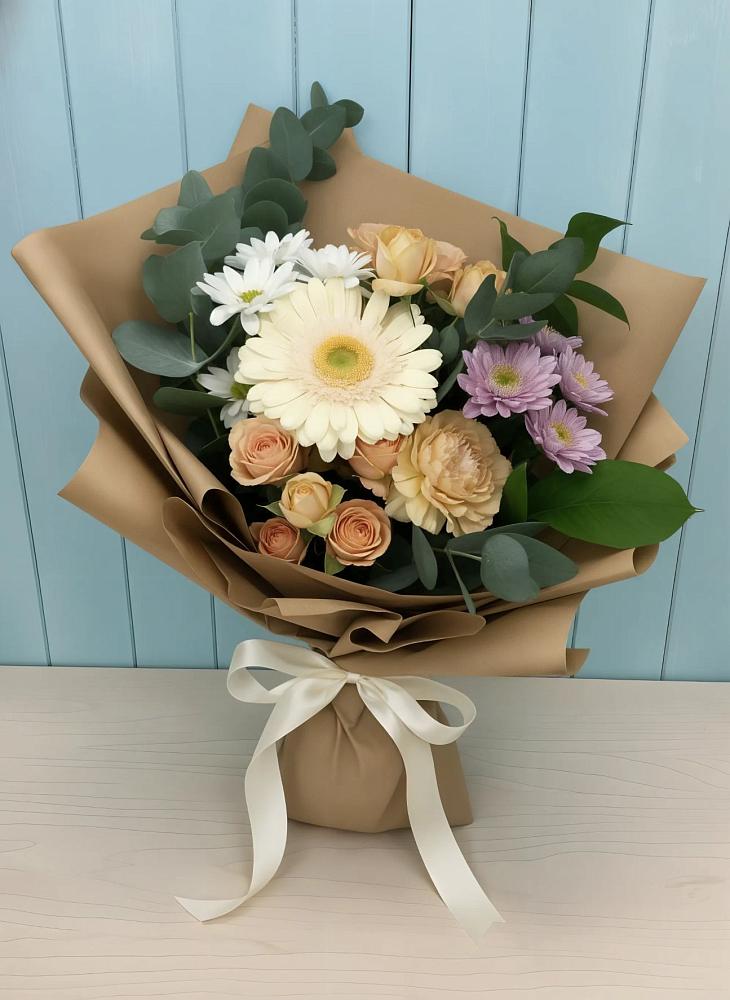 Букет цветов из: Герберы и Хризантемы в Чесноковка