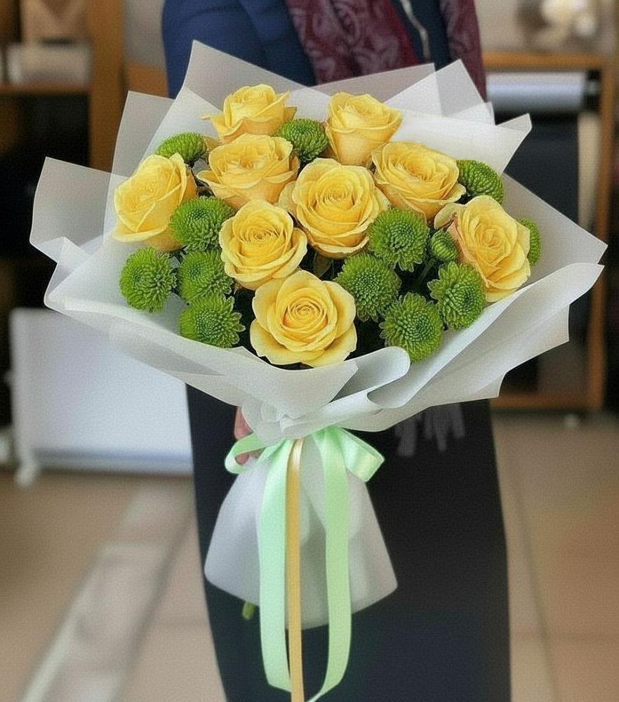 Букет цветов из: Хризантемы и Розы в Чесноковка