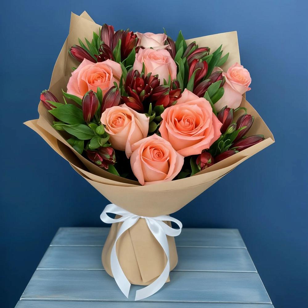 Букет цветов из: Розы и Альстромерии в Чесноковка