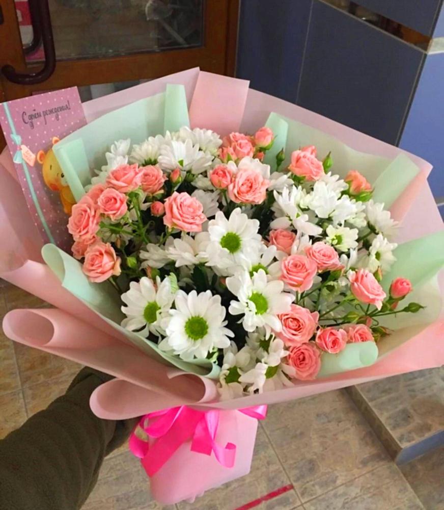 Букет цветов из: Розы и Хризантемы в Чесноковка