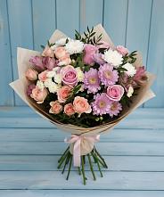 Букет цветов из:  Хризантемы, Розы и Альстромерии #REPLACE_PRED# Чесноковка