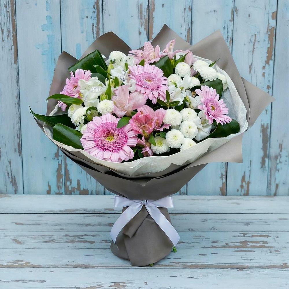 Букет цветов из: Герберы, Альстромерии и Хризантемы в Чесноковка